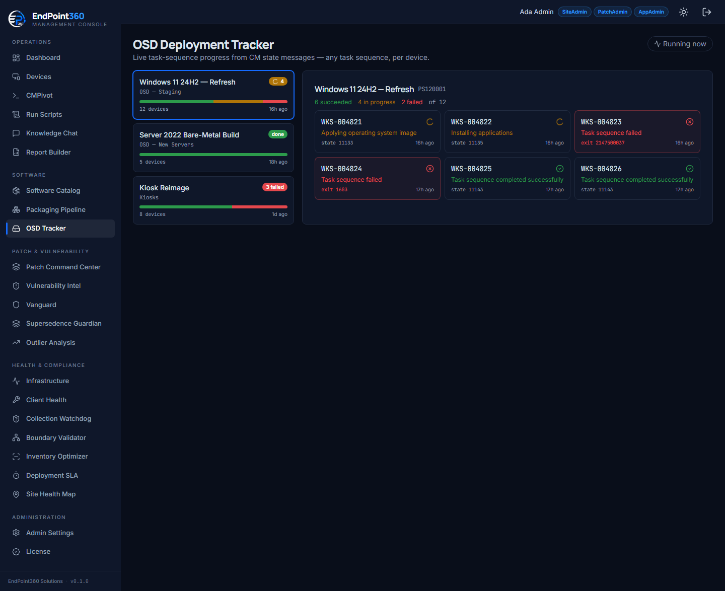 OSD deployment tracker